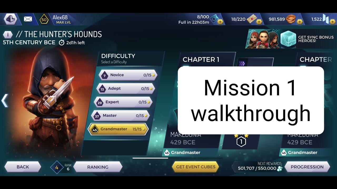 The Hunter's Hound event Mission 1 Grandmaster level. Assassin's Creed Rebellion Helix Rift Event
