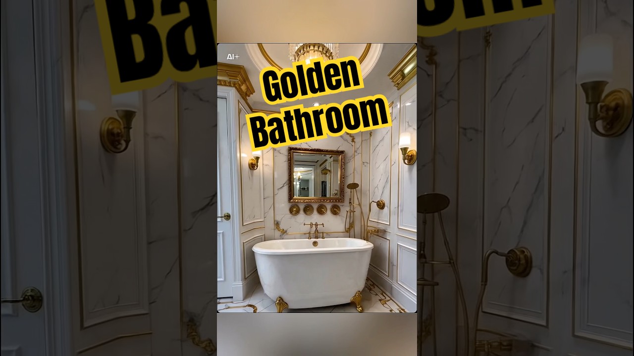 Роскошная ванная комната с золотой сантехникой 