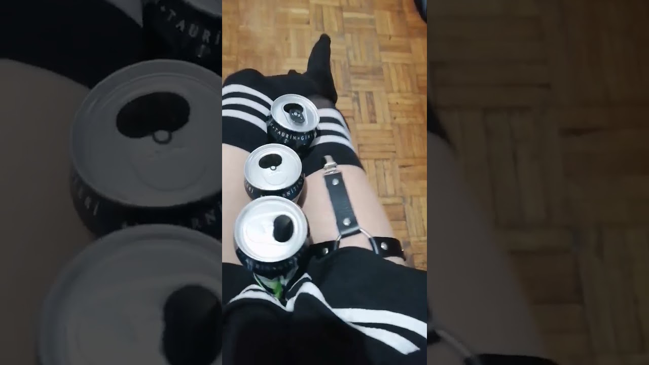 Crushing  three cans at once UwU