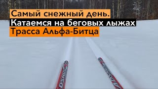 Катание на беговых лыжах по трассе Альфа-Битца в самый снежный день зимы. 13.02.2021.