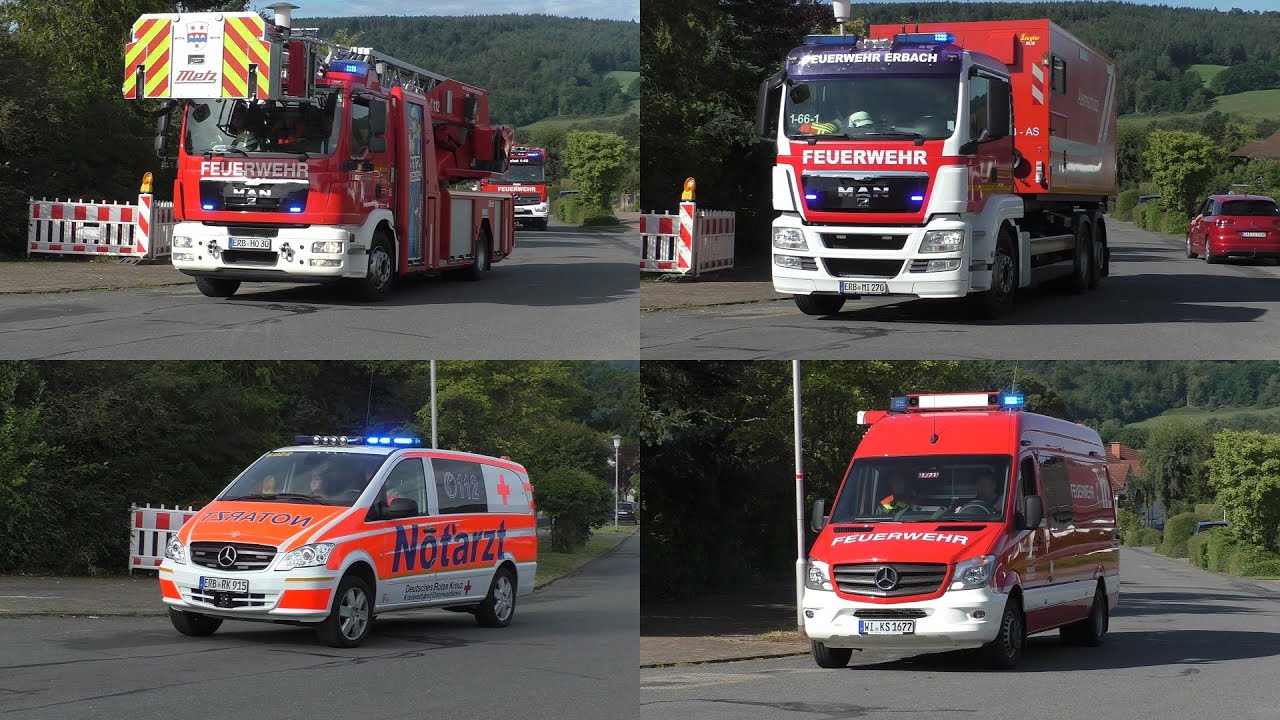 [Brand in Schule] Einsatzfahrten Feuerwehr und Rettungsdienst Odenwaldkreis