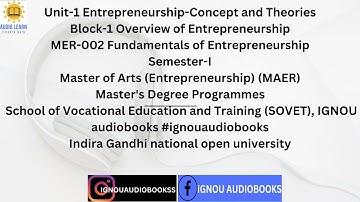 Unit-1 Entrepreneurship-Concept and Theories Block-1 MER002 SEM1 MAER SOVET #ignou #ignouexams2023