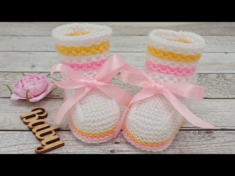 Нарядные пинетки  вязаные спицами/baby booties knitting/Babyschuhe stricken