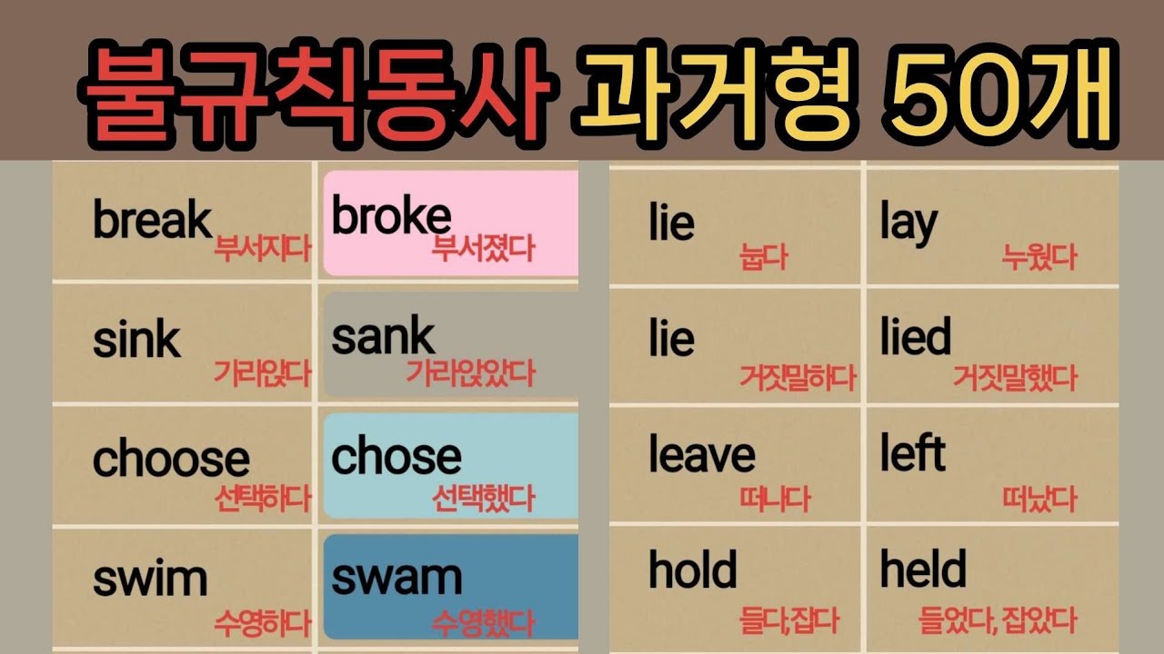 필수 불규칙동사 50개 모음, 흘려듣기하면 외워져요. 매일 자면서 외워요.
