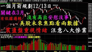 【 20221217 股市直播LIVE】12/13見轉折開始回測(一個月前就規劃),美股2023年焦點看兩數據 翻多關鍵落在3月份,不懂得高出 安慰你沒事 請注意八大慘業 | 陳智霖分析師