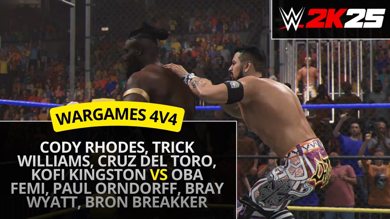 WWE 2K25 – Cody Rhodes & Trick Williams vs Oba Femi & Bron Breakker (WarGames 4v4)