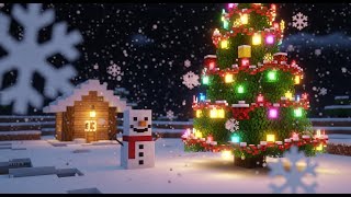 Cozy Minecraft Winter Cabin Ambience – Snowman & Christmas Tree | 1 Hour Relaxing Background Music screenshot 4