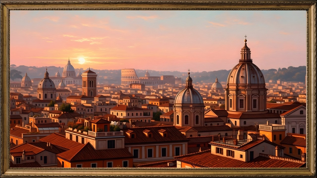 Golden Sunset Over Rome, Timeless Cityscape | Classic Framed TV Art Screensaver