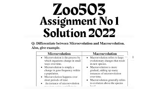 Zoo503 Assignment 1 Solution 2022 | Difference between Microvolution & Macrovolution - VU Assignment