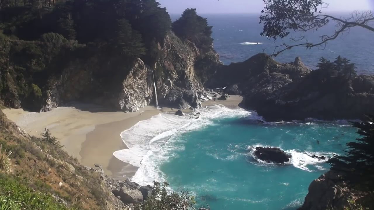 Relaxing 3 Hour Video of a Waterfall, Ocean Beach at Sunset