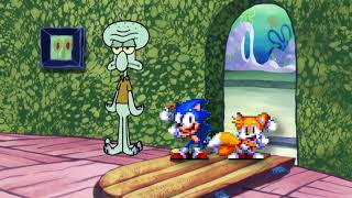 Squidward kicks out classic sonic and tails of his house