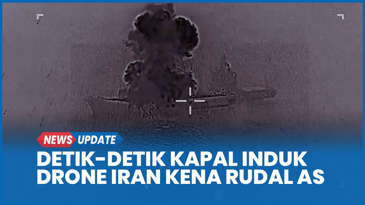 Detik-detik Kapal Induk Drone Iran Sebesar Era PD II Terbakar Kena Rudal AS