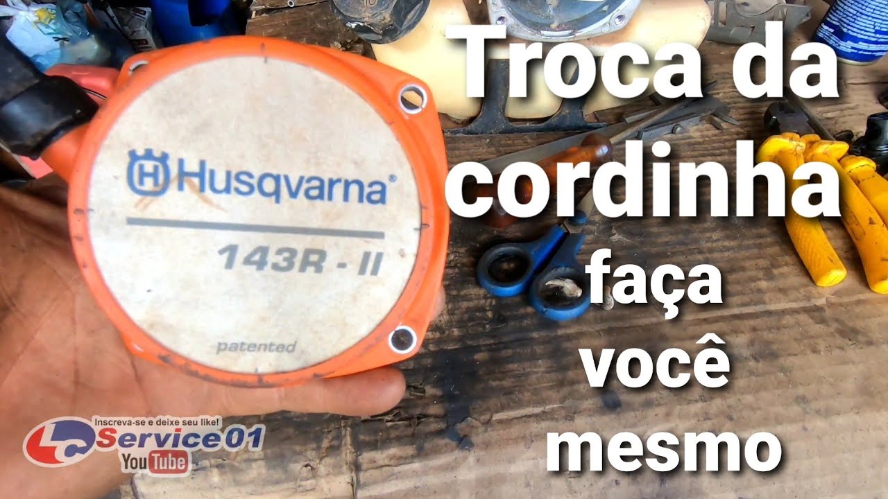 Como trocar o cordão da partida retratil Roçadeira husqvarna 143Rll  #Rocadeira #husqvarna