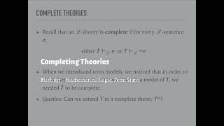 Mathematical Logic – Completing Theories