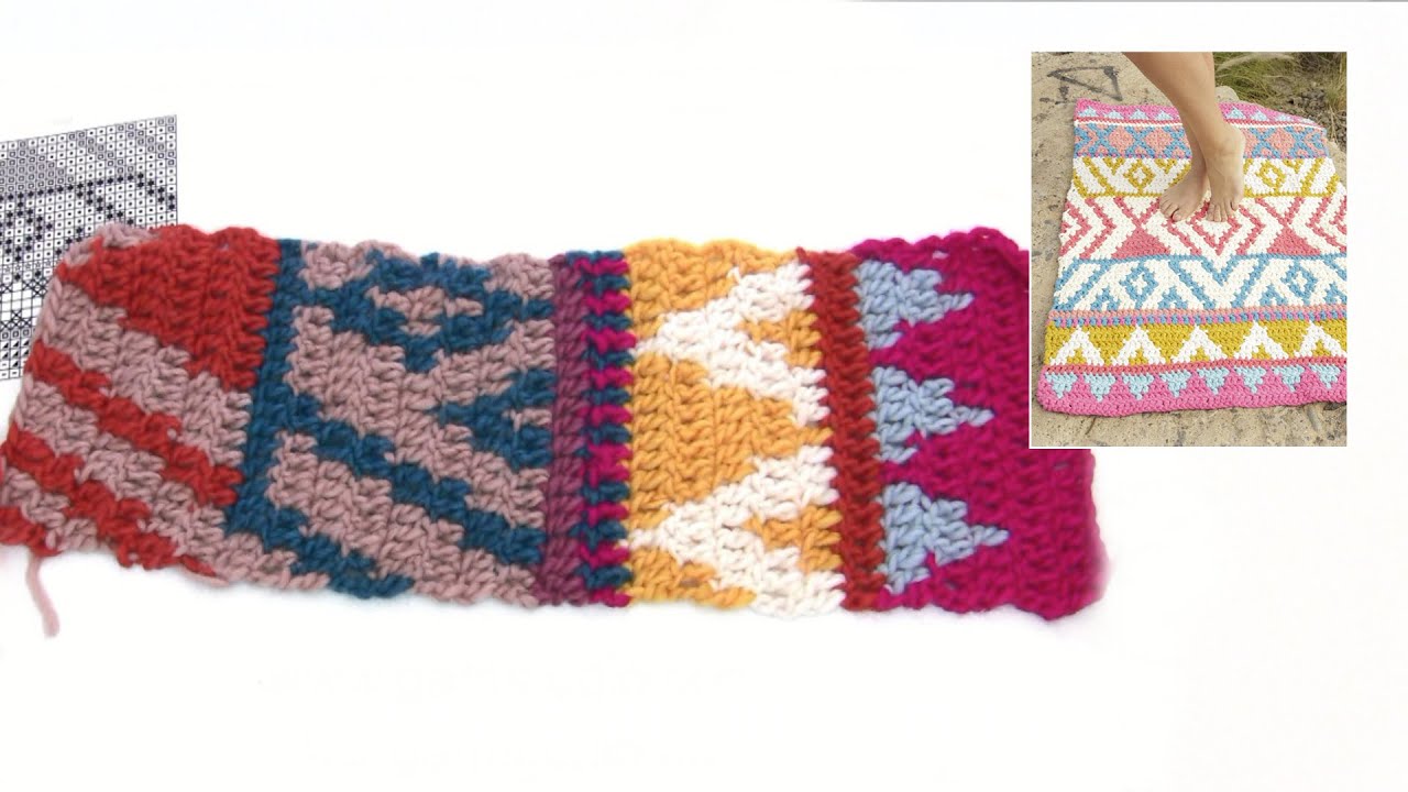 How to crochet the carpet with colour pattern in DROPS 17042 YouTube
