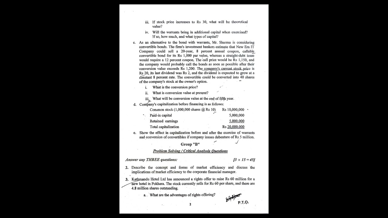 Corporate Finance ||Question Paper ||MBS 3rd Semester|| TU || 2023