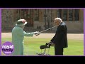 Captain Tom Moore knighted by The Queen During Outdoor Ceremony at Windsor Castle