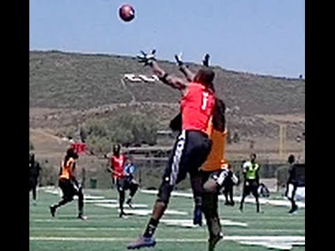 Jalen Hall '18 (Hawkins, LA) mosses a defender in the endzone at B2G Elite Camp 2104