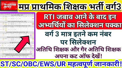 RTI जबाव के बाद कट ऑफ | इतने कम नंबर पर होगा सिलेक्शन | Mptet Varg3 Expected Cut Off | varg3 result