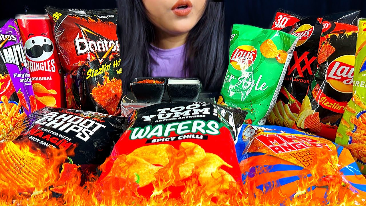 Eating 11 different types🔥Spicy Chips & Crisps | ASMR EATING | FOOD CHALLENGE | MUKBANG