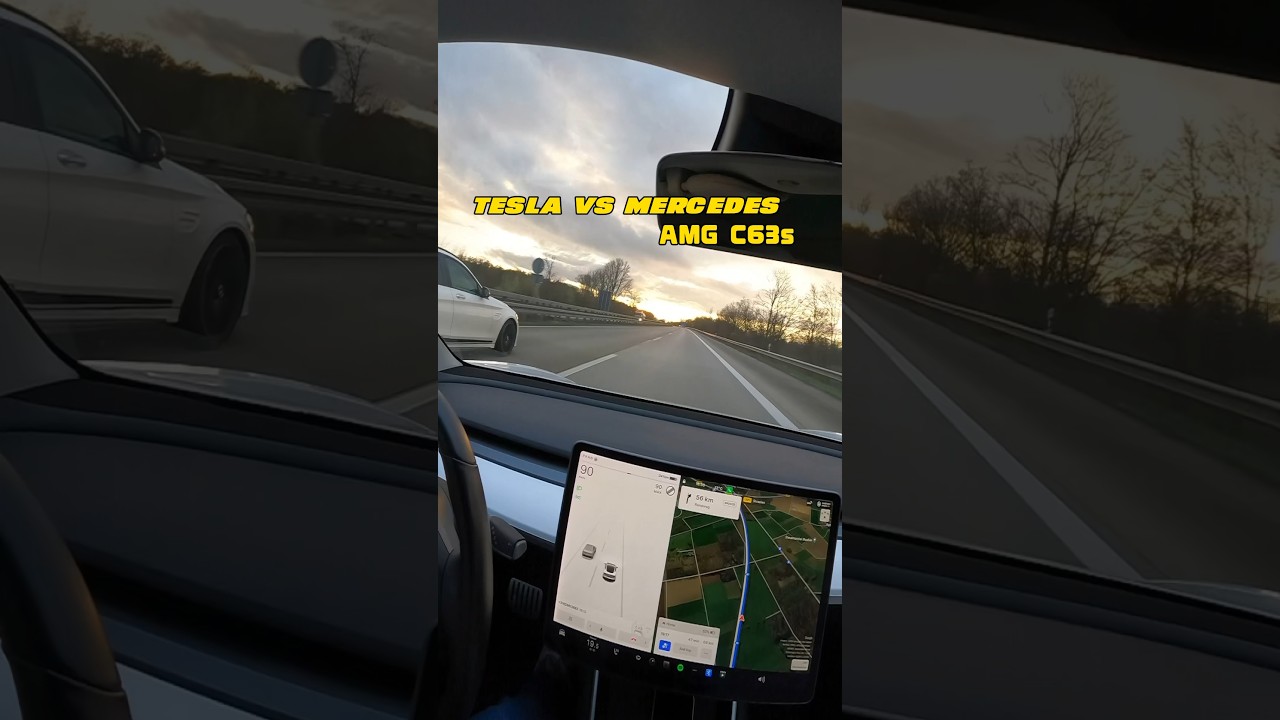 Tesla Model 3 Performance vs Mercedes AMG C63s on German autobahn!