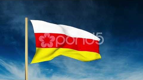 North Ossetia Flag Slider Style. Waving In The Win With Cloud Background