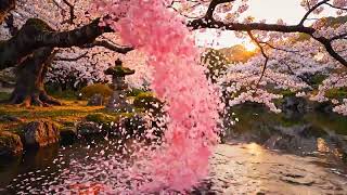 🌸 Japanese Garden 3 Hours | Cherry Blossoms & Koi Fish — Relaxing Nature Sounds 4K