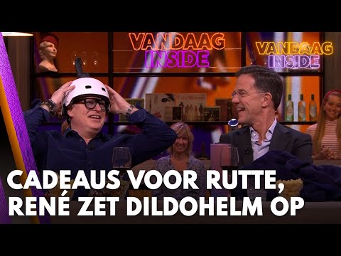 Mark Rutte ontvangt Vandaag Inside-cadeaus, René zet dildohelm op | VANDAAG INSIDE