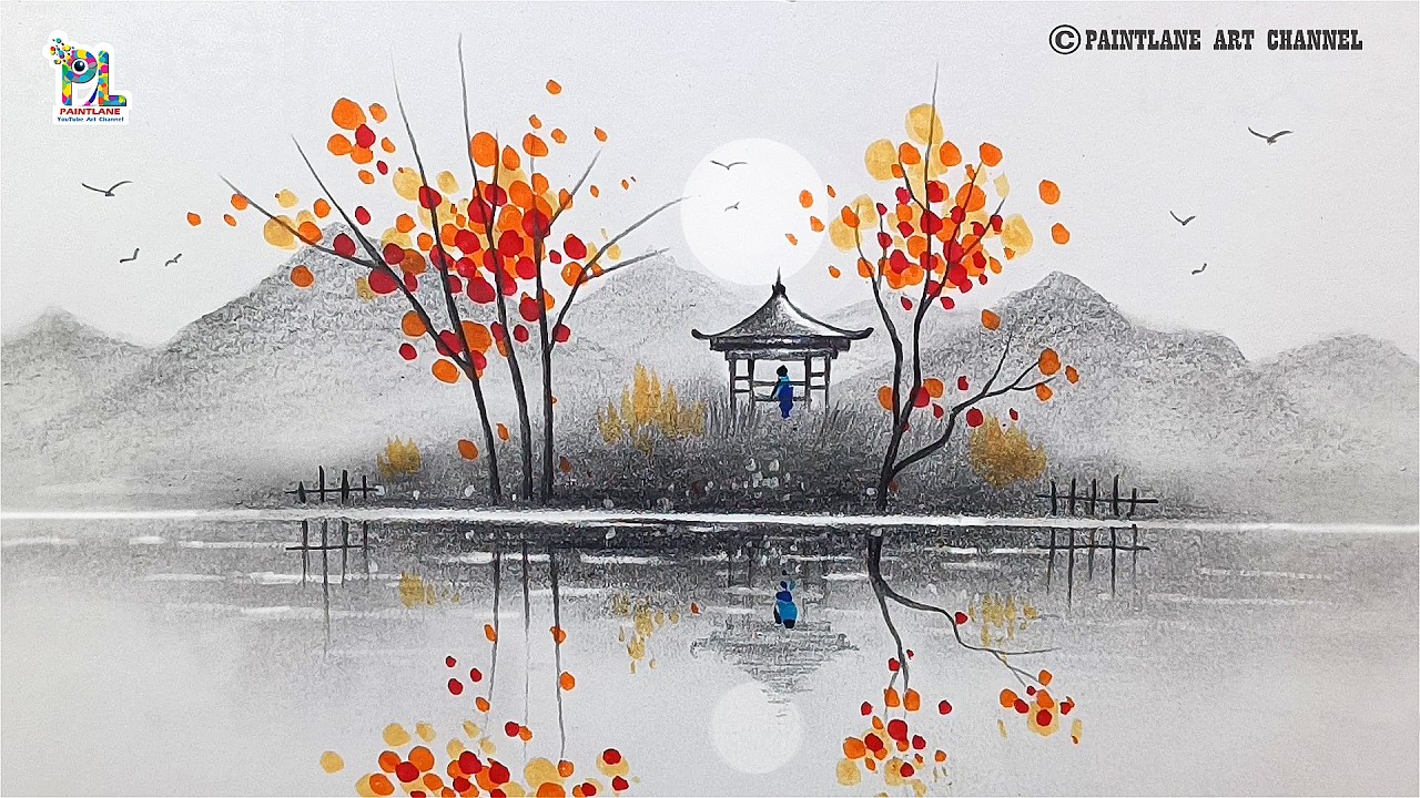 Beautiful Autumn Landscape Drawing | Simple Art Tutorial for Beginners ...