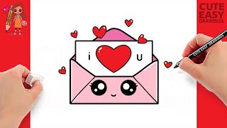 How to Draw Cute Envelope with Love Hearts | Valentine's Day Art Easy