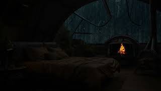A Rainy Night in the Wilderness 🛖 Warm Fire Indoors, Thunder Echoes Outside