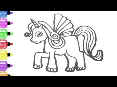 Cara menggambar dan mewarnai kuda poni unicorn rainbow 
