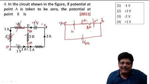 In the circuit shown in the figure, if potential at point A is taken to be zero, the potential at