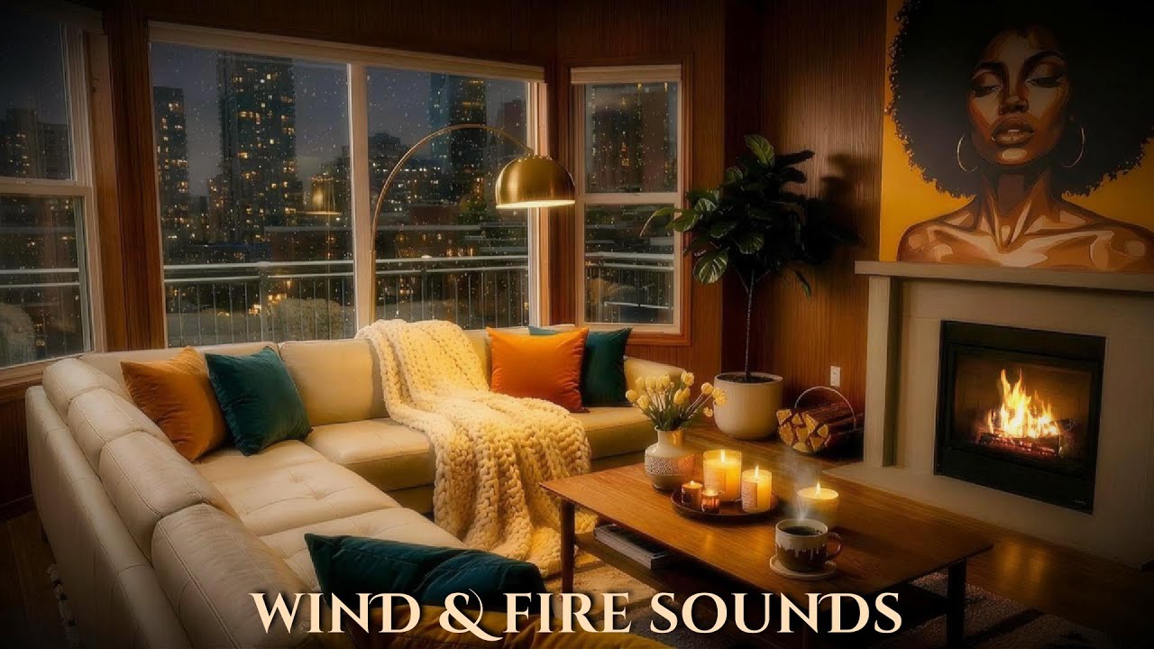 Snowy Urban Evening | Fireplace Warmth & Candlelight Ambience for Sleep