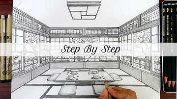 How To Draw A Dining Room in One point Perspective | Japanese Style | Step By Step