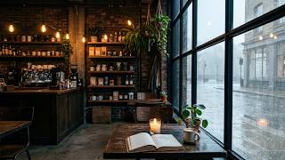 Stress Relief with Soft Jazz ☕ Cozy Industrial Coffee Shop with Rainy Ambience & Jazz Relaxing Music