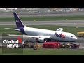 Boeing 767 cargo plane lands on nose after landing gear failure