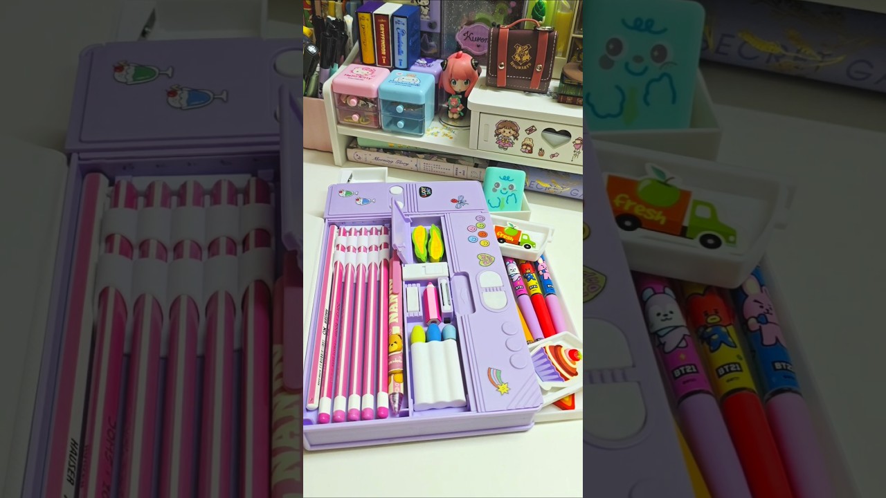 Filling my jumbo pencil box with cute stationery 