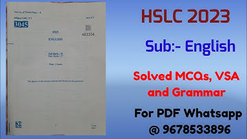 HSLC 2023!! HSLC Exam 2022-23!! English Question Paper with Solved MCQs, VSA and Grammar!! Class10