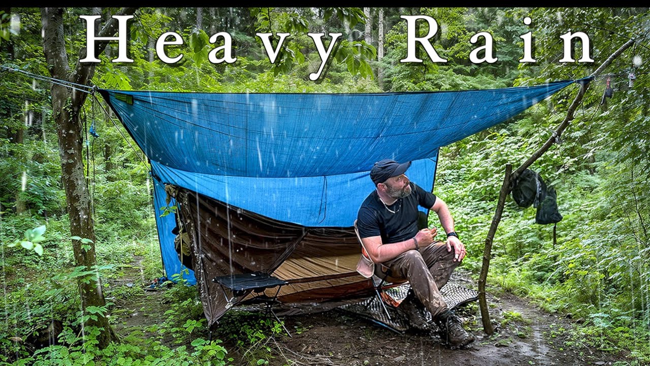 HEAVY RAIN | Camping in Huge Rainstorm with a Blue Home Depot Tarp
