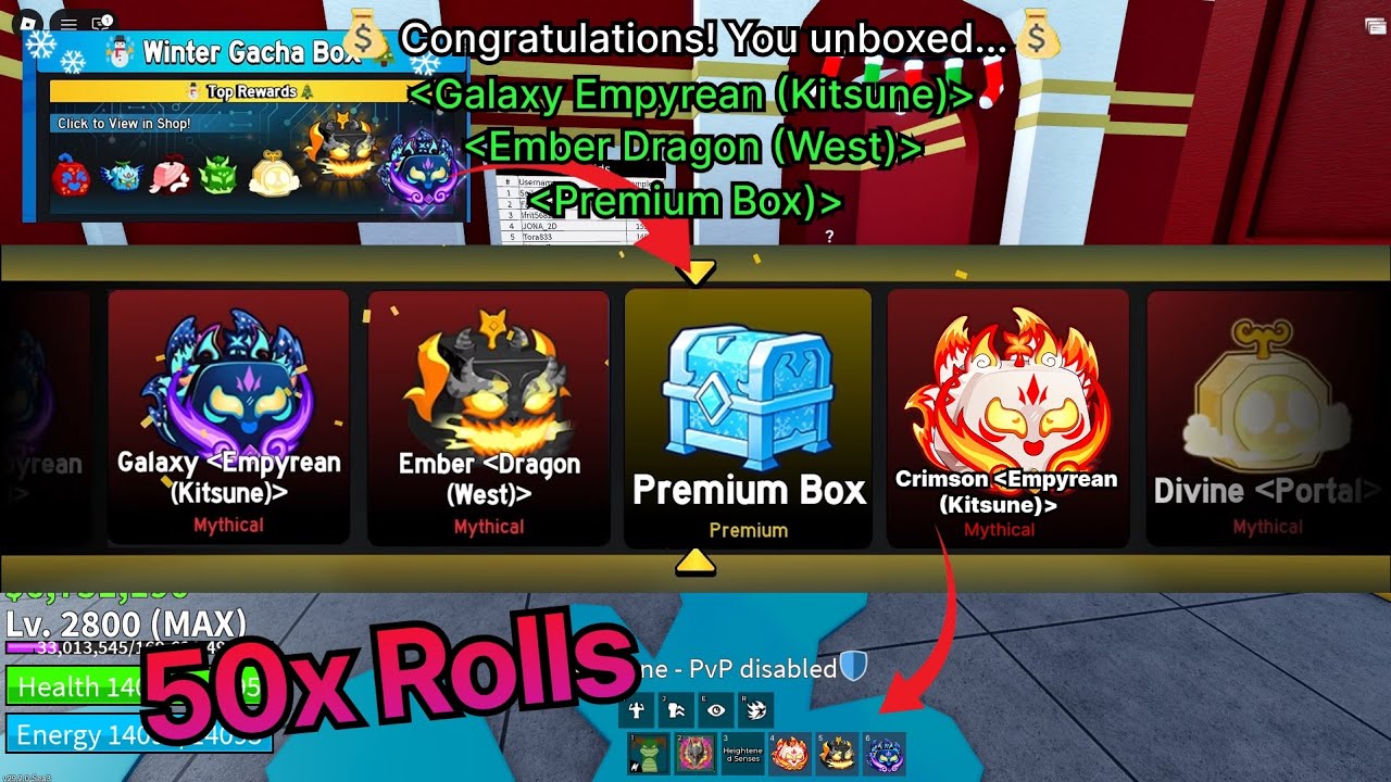 Я 50 раз выбила зимние гача-боксы и получила ВСЕ новые мифические предметы/скины в Blox Fruits! ❄...