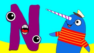 N for Narwhal - Alphabet Phonics - ABC Letter Cartoons and Animals for Kids