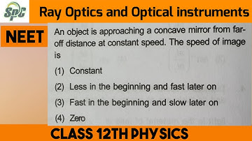 An object is approaching a concave mirror from far off distance at constant speed . The speed of ima