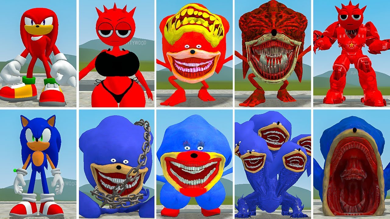 EVOLUTION OF ALL NEW SONIC RED FAMILY VS ALL SHIN SONIC EATER FAMILY ? in Garrysmod!,...