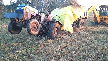 tractor stuck in mud rescued by jcb bachoe | eicher 380 | jcb backhoe | tractor pulling videos