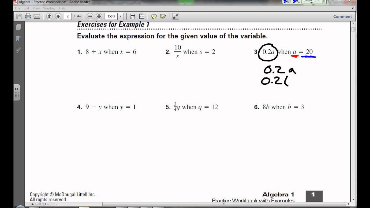 Chap 1 Sect 1 Prob 3 Evaluating Variable Expressions - YouTube