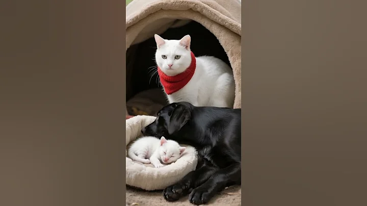 Video 8545381: tiny black kitten, cat black white, small white cat, cat big dog, adorable felines, kitten gently, canin