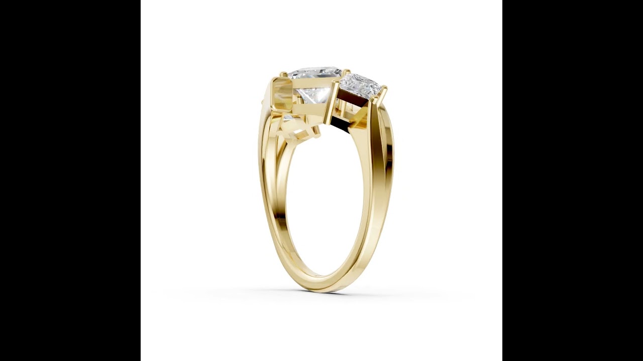 Princess and Princess Cut Diamond Three-Stone Bypass Ring