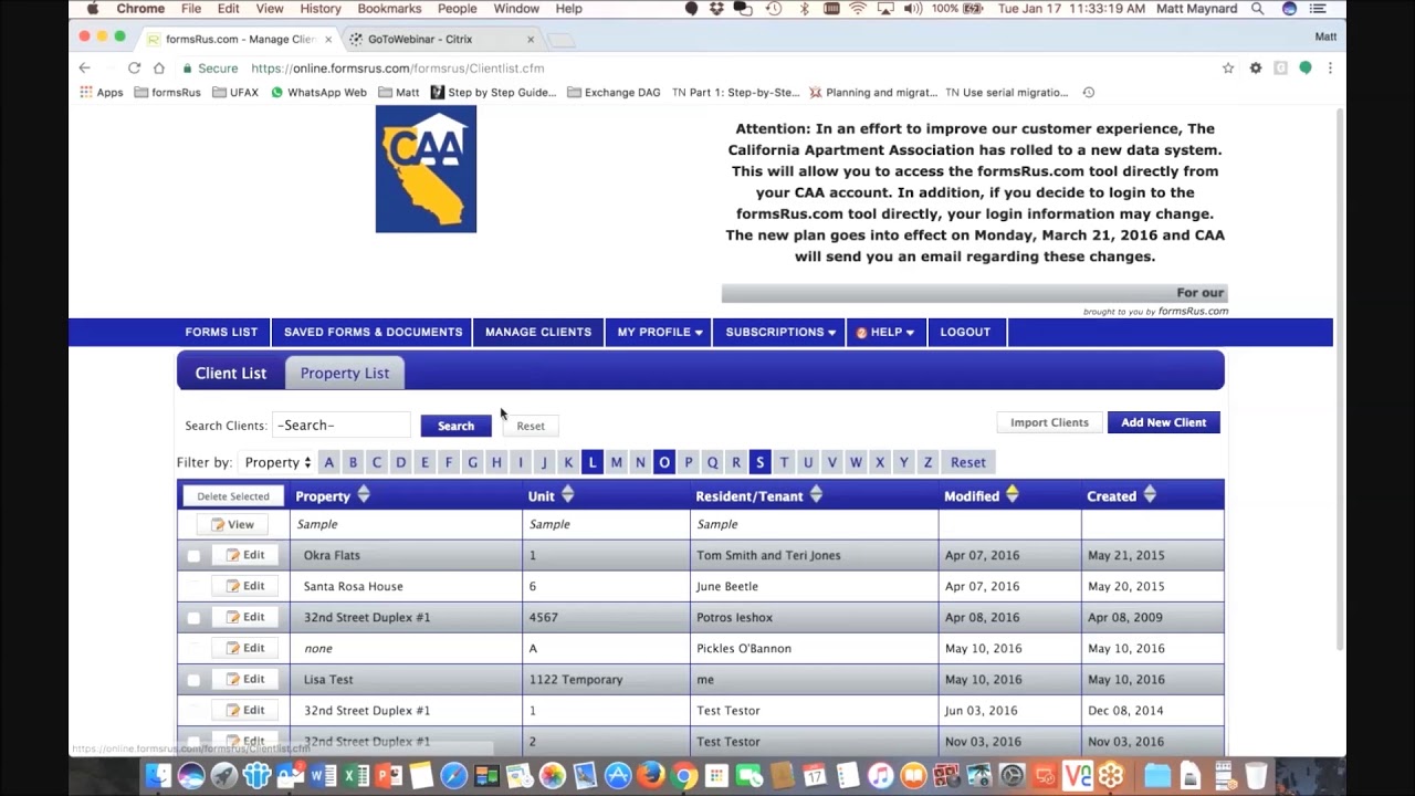 Contract Wizard – adding new clients, adding property profile