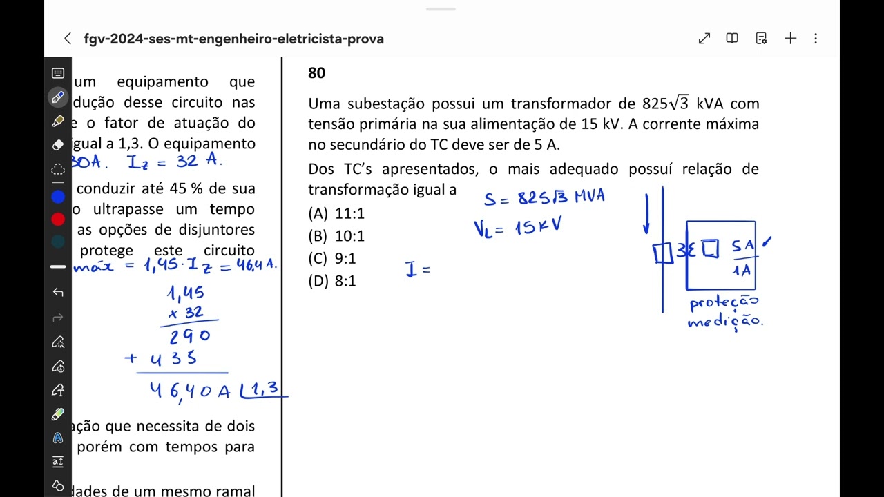 SES-MT 2024 (FGV) Q80 INSTALAÇÕES ELÉTRICAS PARA CONCURSO PÚBLICO